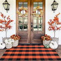 Orange and Black Plaid Rug, 3' x 5' Fall Outdoor Front Door Decor Mat, Cotton Washable Hand-Woven Rug for Layered Doormat, Autumn Halloween Thanksgiving Carpet for Porch, Entryway