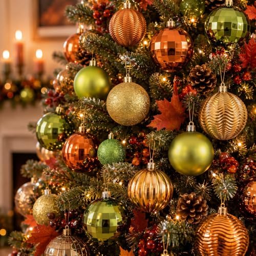 Lunmon 64 Pcs Fall Ornaments Orange Lime Green Autumn Thanksgiving Bulbs