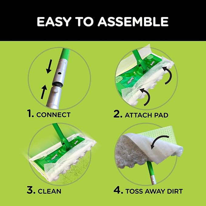 Swiffer Sweeper Heavy Duty Cleaning Kit: 2-in-1 Dry and Wet Multi Surface Floor Cleaner, Includes 1 Mop + 40 Heavy Duty Pads + 14 Dry Cloths + 5 Wet Cloths