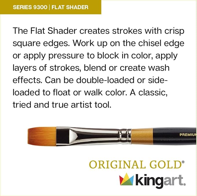KINGART Premium Original Gold Series Handcrafted Golden Taklon Multimedia Artist Brushes, Set of 12, Black Glosss Handle, for Oil, Acrylic, Watercolor & Gouache Paints