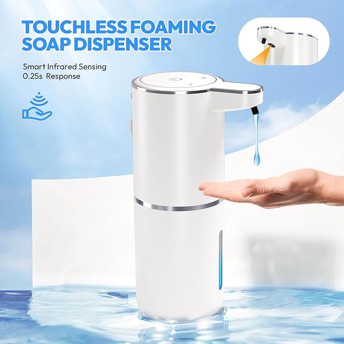 2 Pack Automatic Soap Dispenser Touchless,Liquid Hand Soap Dispenser 12.8oz Electric Wall Mounted Smart for Bathroom and Kitchen Dish Soap，Easy for Toddlers(White)