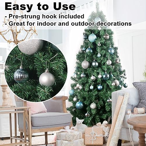 Baby Blue & Silver 2.5" Christmas Balls Christmas Tree Decoration Ornaments Shatterproof Hanging Balls for Birthday Halloween Holiday Wedding Decorations Set of 18pcs