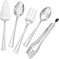5 Piece 18/10 Serving Utensils Set, Stainless Steel Serving Set | Large Serving Utensils, Serving Spoon, Slotted Spoon, Fork, Tong,Cake Server for Buffet,Parties, Kitchen,Entertaining,Wedding