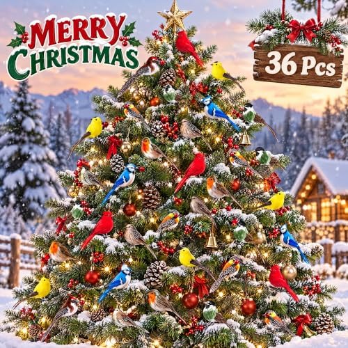 36 Pcs Clip on Bird Ornaments for Christmas Tree