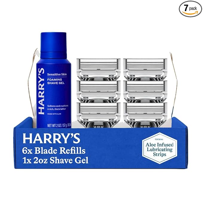 Harry's Original Shaving Kit for Men - 6 Razor Blade Refills, Foaming Shave Gel, and Travel Blade Covers - TSA Approved Travel Essentials - German Engineered
