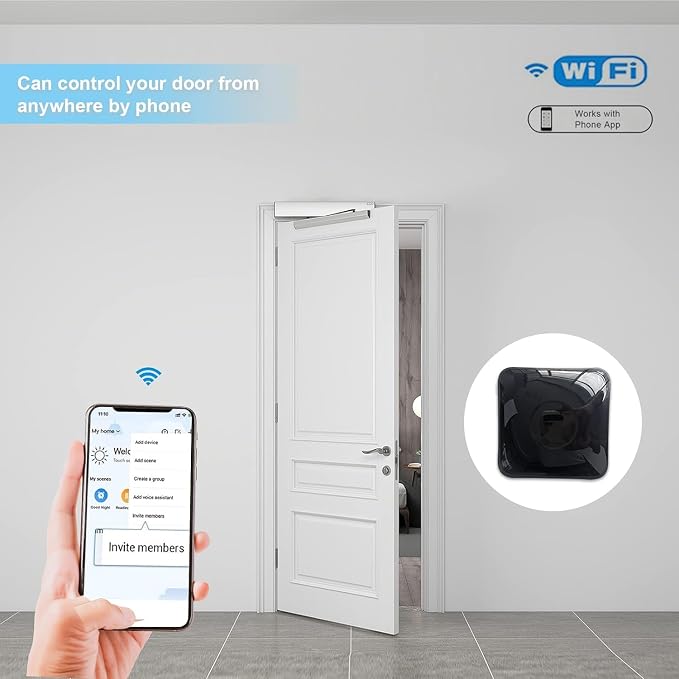 Automatic Electric Door Operator, Auto WiFi Swing Door Opener System with Integrated Mobile App Control, Voice Assistant