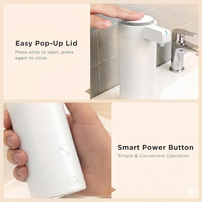 Touchless Automatic Soap Dispenser – 3 Adjustable Dispensing Modes, Fast Sensor, USB Rechargeable Soap Dispenser for Kitchen & Bathroom, Stainless Steel, White