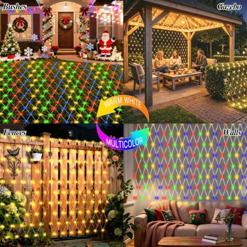 360 LED Net Lights Dual Color Changing, 21ft x 5ft Christmas Net Lights Outdoor Clear Wire 11 Modes, Waterproof Connectable Mesh Lights for Bushes Garden Holiday Party (Warm White & Multicolor)