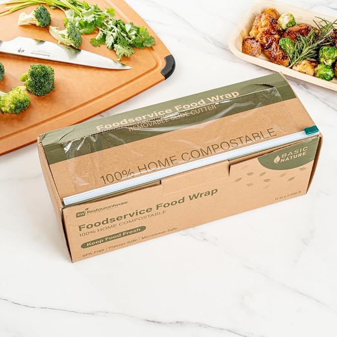 Restaurantware Basic Nature 12" x 2000' Food Wrap 1 Microwavable Cling Wrap - With Built-In Slide Cutter Freezable Clear Plastic Kitchen Food Wrap Durable For Restaurant Cafes And Delis