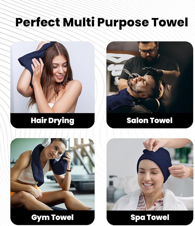 Avalon Towels Salon Towel - Navy Blue Hand Towels Bulk Pack of 24 - 100% Cotton Absorbent Spa, Facial & Gym Towel for Working Out - 16x27 Inches (Not Bleach Proof)