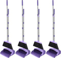 NACENA Broom and Dustpan Set, 52-in Long Adjustable Handle Broom Dustpan Combo with Dustpan Teeth to Automatically Clean Hair Suitable for Home Kitchen Office Hall Floor (Purple), 4 Pack
