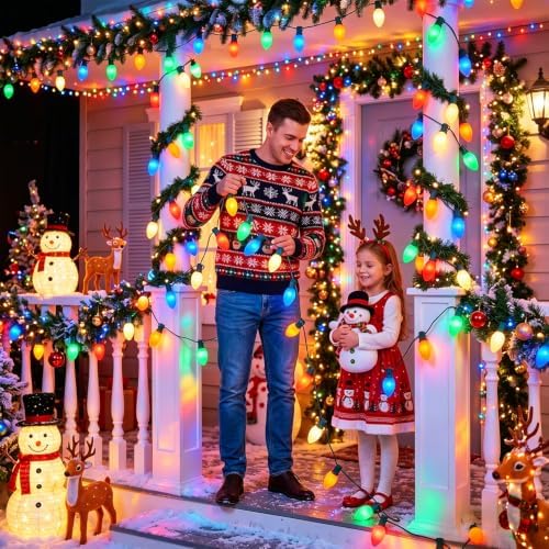 25Ft C9 LED Christmas String Lights Outdoor, Multicolor Christmas Decorations Lights with 25+1 Colored C9 LED Bulbs, Vintage Decor Light for Xmas Tree Home Yard Party Decor, E17 Base, Green Wire