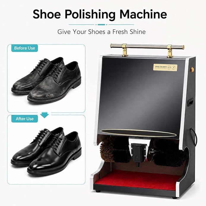 Electric Automatic Shoe Polisher Cleaner 80W | Automatic Shoe Polishing Machine Featuring Sensor, Oil Reservoir, Stainless Steel Design for Home and Hotels