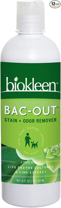 Biokleen Bac-Out Stain+Odor Remover, Destroys Stains & Odors Safely, for Pet Stains, Laundry, Diapers, Wine, Carpets, & More, Eco-Friendly, Non-Toxic, Plant-Based, 16 Ounces (Pack of 12)
