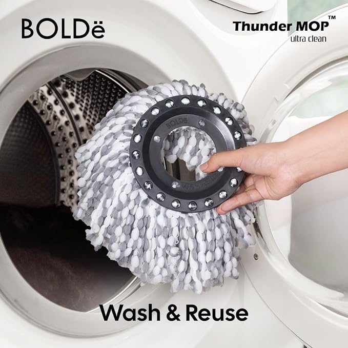 Thunder MOP Spin System - Ultra Clean - Single Bucket Microfiber Head, Stainless Steel Wringer, Antifungal Quick-Dry Cleaning, Soap Dispenser, 3 Free Refills (Forest/Lime)