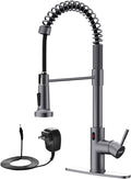 GIMILI Black Stainless Touchless Kitchen Faucet with AC Adapter, Smart Motion Sensor Hands Free Single Handle Kitchen Sink Faucet with Pull Down Sprayer