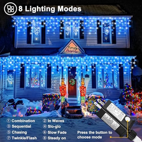 Blue and White Christmas Lights 66ft 640 LED Icicle Lights for Outside