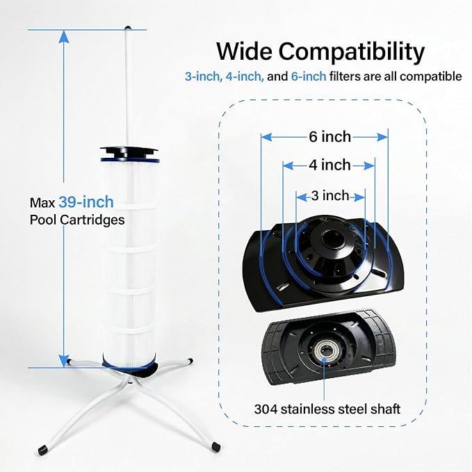 Pool Cartridge Filter Cleaning Stand with Installation Tool Kit & Hands-Free Design for Easy Removal & Reinstall – Fits 3", 4", 6" Filters