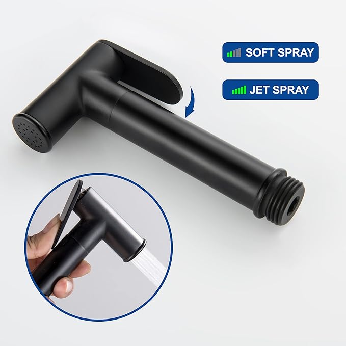 SHAMANDA Wall Mounted Bidet Sprayer Set, Stainless Steel Round Handheld Bidet Attachment, Matte Black, BDS09-7
