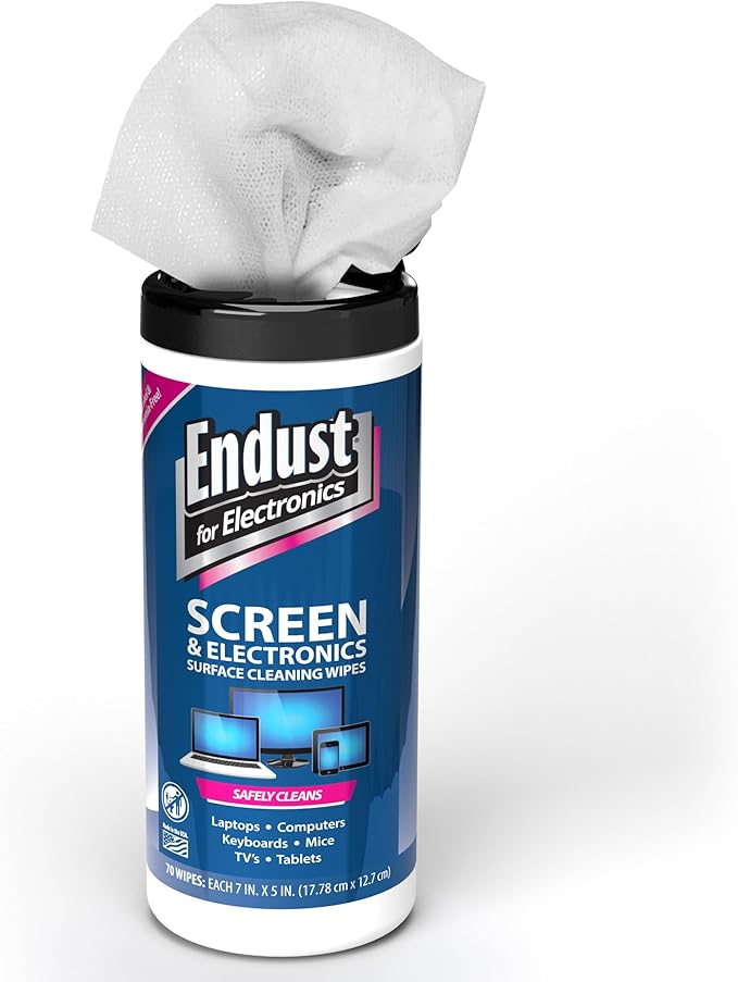 Endust For Electronics; Screen & Surface Cleaning Wipes, For TV, Phone, Computer Monitor, Laptop, Tablet, Pre-Moistened, Alcohol and Ammonia Free, 70 Count, 6 Pack (11506P6)