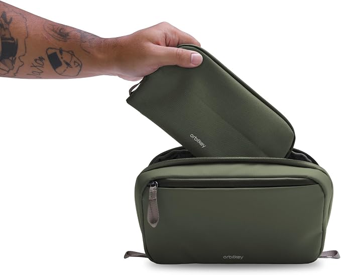 Orbitkey 2-in-1 Tech Accessory Pouch with Detachable Slim Sleeve – Travel Electronics Organizer for Cables, Chargers, Earbuds, Power Bank – Compact Gadget Bag & Portable Tech Storage Case (Olive)