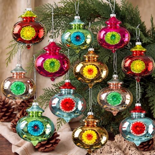 Junkin 12 Pcs Vintage Glass Christmas Ornaments,Hanging Decor, Elegant