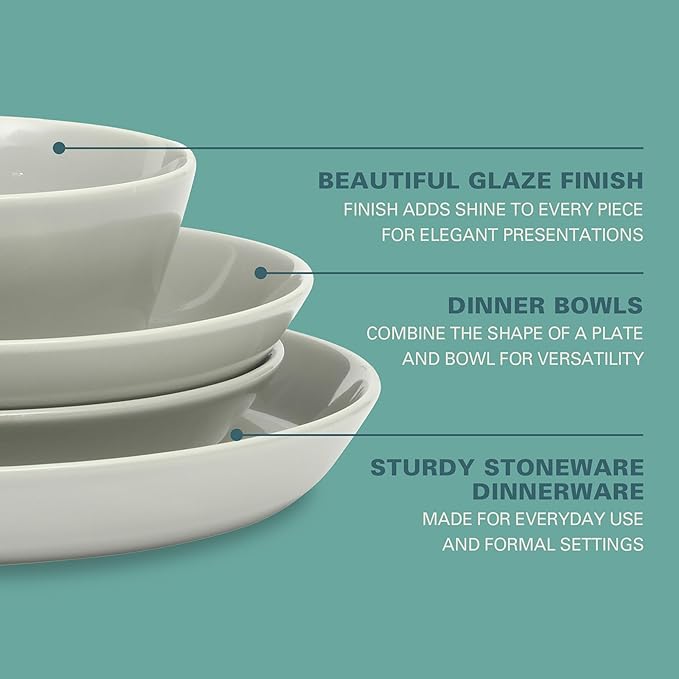 Gibson Home Summer Shades 16 Piece Plates and Bowls Dishes Service for 4 Porcelain Dinnerware Set - Grey