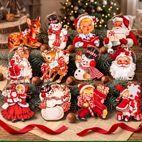 Huwena 36 Pcs Vintage Christmas Tree Ornaments, Classic, Red White