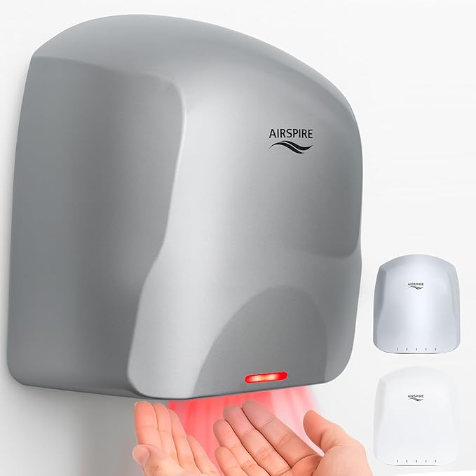 Electric Hand Dryer for Commercial Bathrooms & Home Use (110-120V) - Energy Efficient 1100W Automatic Hand Dryer - HEPA Air Filtration, UV Protection - Wall Mounted, 78 dB - Warm Air (Silver)