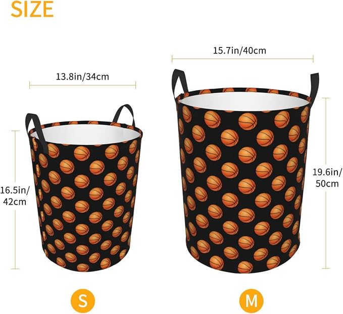 Fun Bblack Basketball Laundry Hamper Laundry Basket Circular Hamper Dirty Clothes Storage with Handles