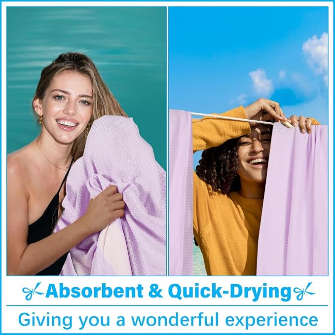 Vikumond Turkish Beach Towel Blanket Oversized 88x82 Inch Quick Dry Purple | Lightweight Compact Portable Sand Free Absorbent Boho Woven Throw for Pool Swimming Picnic Camping Cruise Outdoor Essentials