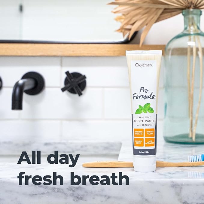 Oxyfresh Pro Formula Fresh Mint Toothpaste – Gentle Low Abrasion - Cosmetic Fluoride Free Formula - Great for Sensitive Teeth and Gums with Natural Essential Oils. 5.5 oz. (Pack of 2)