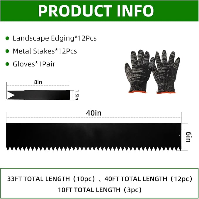 12 Pack Galvanized Steel Landscape Lawn Edging, 40" X 6" Metal Landscape Edging Border with 12 Clips, Metal Garden Edging Border, Metal Edging for Landscaping, Garden, Yard, Pathway(40Ft Total)