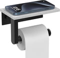 Marble Toilet Paper Holder with Shelf, Evolvegoods Matte Black Bathroom Toilet Paper Holder Wall Mount, 304 Stainless Steel Modern Toilet Paper Roll Holder Storage Tissue Holder