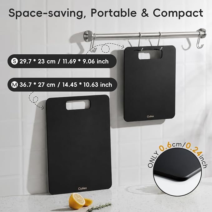 Wood Fiber Cutting Board Set of 2, Dishwasher Safe, Non-Toxic | BPA-Free Composite Cutting Board for Kitchen, Non-Slip, Non-Porous Chopping Board for Meat Vegetable Fruit Bread - Black