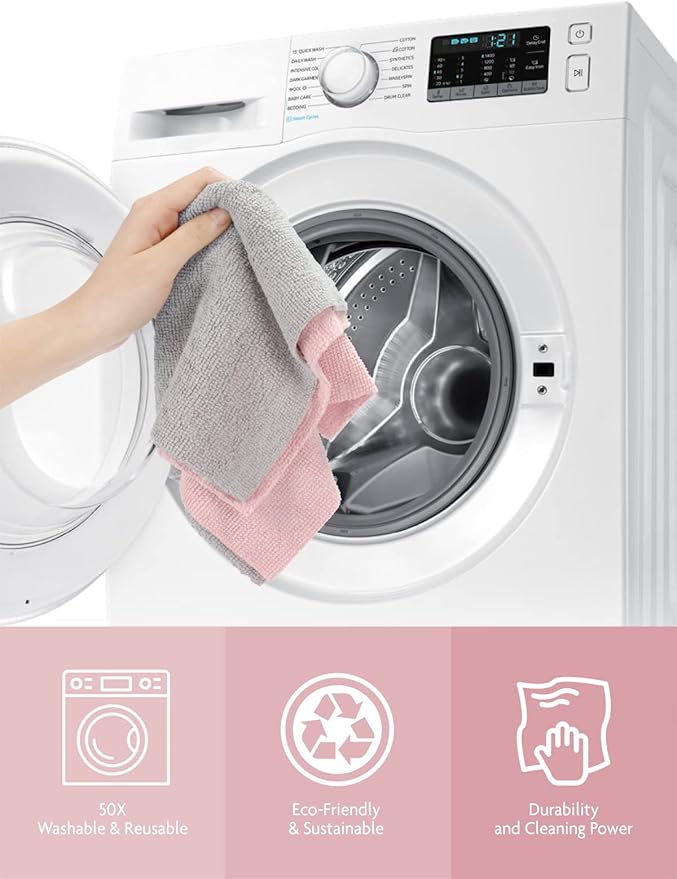 Fantasticlean Microfiber Cleaning Cloth Roll -75 Pack, Tear Away Microfiber Towels, 12" x 12", Reusable, Washable, Scratch Free, Ultra Absorbent Dishcloth for All-Around Cleaning Supplies (Pink)