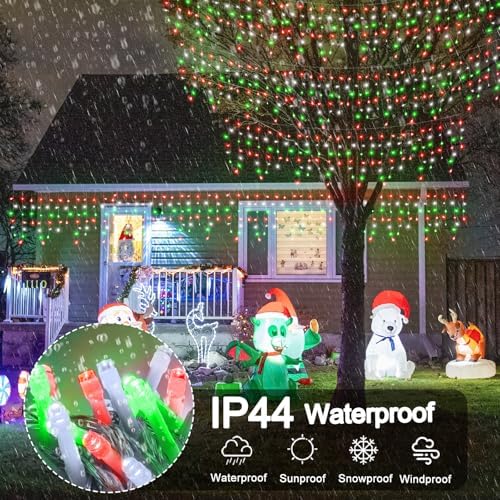 33ft Red White and Green Christmas Lights, 400 LED Icicle Lights for Outside, Clear Wire Connectable Twinkle Light with 8 Modes Timer Waterproof for House Window Party Tree Holiday Patio Yard Home