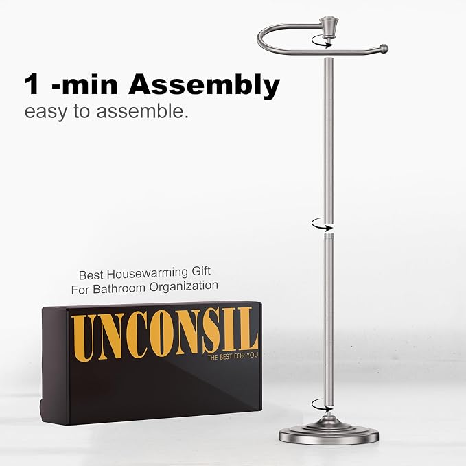 Toilet Paper Holder Free Standing, 25” H Stainless Steel Nickel Toilet Paper Stand, Weighted Base Floor Tissue Roll Holder for Bathroom,Toilet Roll Stand