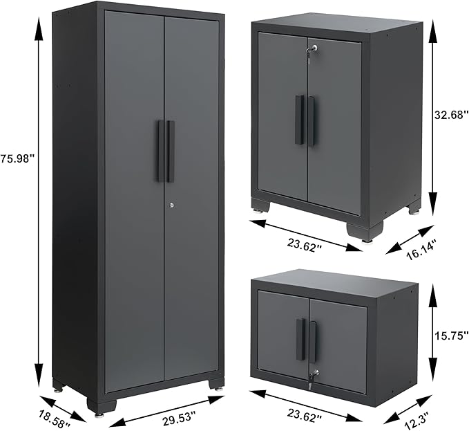 Torin Garage Storage Cabinets System, 9 Piece Workshop Cabinet Set in Black | Included Steel Drawers Rolling Chest,Locked Storage Cabinet, Perfect for Organizing Garage and Tools, 129.92", Black/Grey