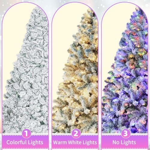 Pre-Lit Snow Flocked Christmas Tree,6.5FT for Home Decor
