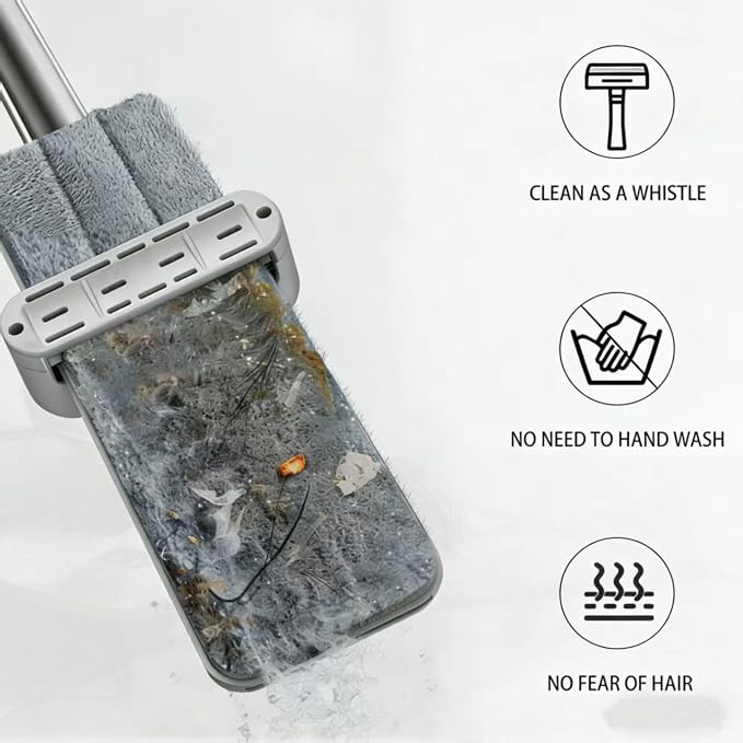 Large Flat Mop and Scalable Bucket with Wheels | 360 Rotating Microfiber Dust Mop, Dewatering Scraper, 54" Adjustable Stainless Steel, 1 Mop 6 Microfiber Pads 1 Bucket