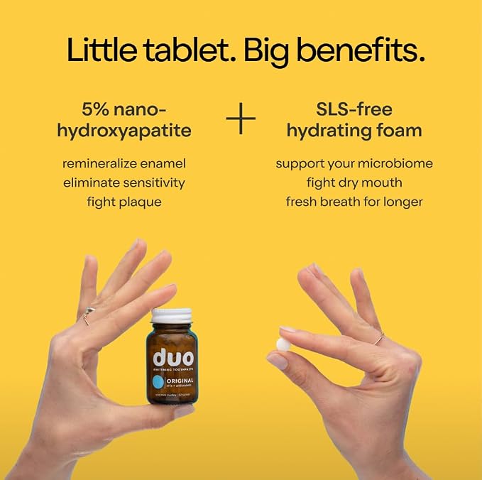 Duo Energy Toothpaste Tablets, Caffeine B12, Nano-Hydroxyapatite, 62 Count | Caffeine + B12, nHa, whitening, remineralizing, sensitivity care, plastic-free, cinnamon mint chai, 62 toothpaste tablets