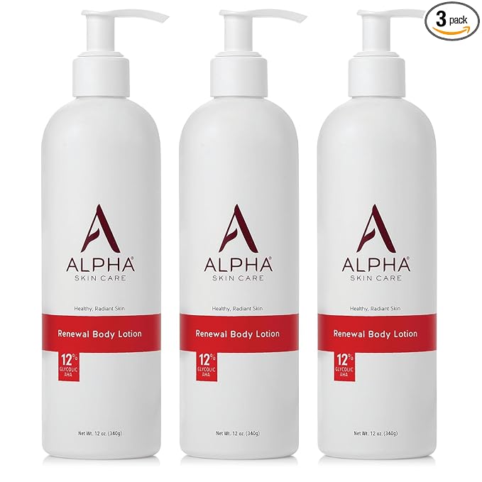 Alpha Skin Care Revitalizing Body Lotion, 12% Glycolic AHA, Simple & Effective Daily Moisturizer Hydroxy Acid, Hydrates & Exfoliates for Soft, Smooth Skin, Anti-Aging, 12 Oz, Pack of 3
