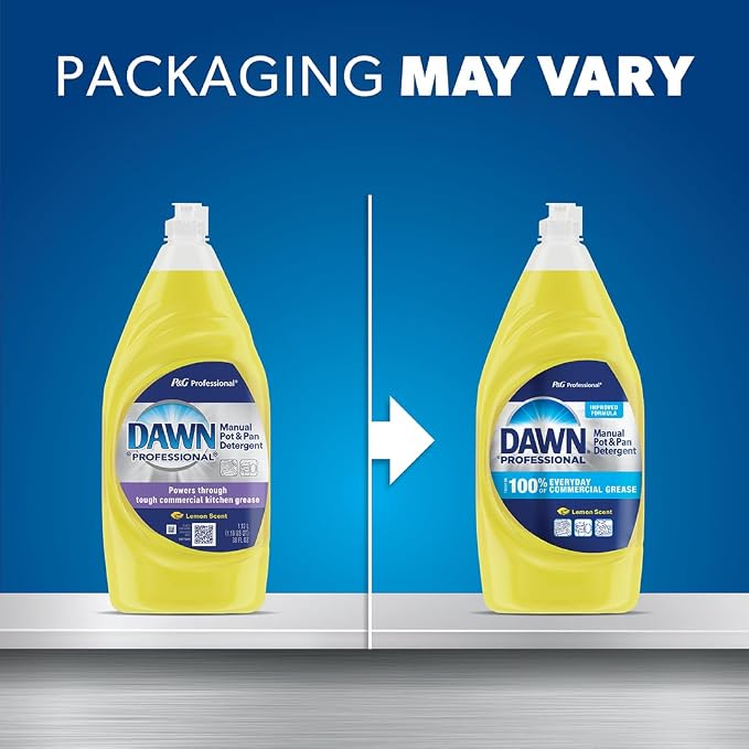 Dawn Dishwashing Liquid Soap Detergent, Bulk Degreaser Removes Greasy Foods from Pots, Pans and Dishes in Commercial Restaurant Kitchens, Lemon Scent, 38 oz. (Case of 8) (Packaging May Vary)