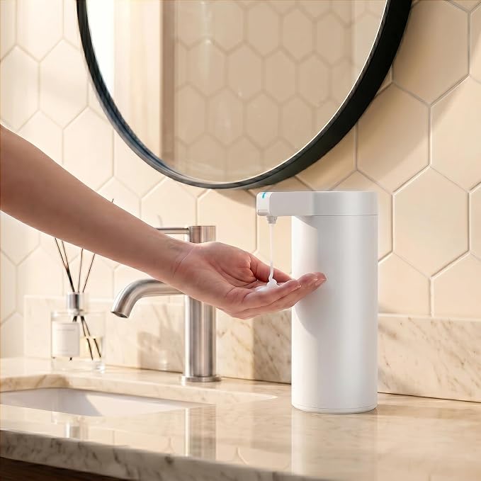 Touchless Automatic Soap Dispenser – 3 Adjustable Dispensing Modes, Fast Sensor, USB Rechargeable Soap Dispenser for Kitchen & Bathroom, Stainless Steel, White