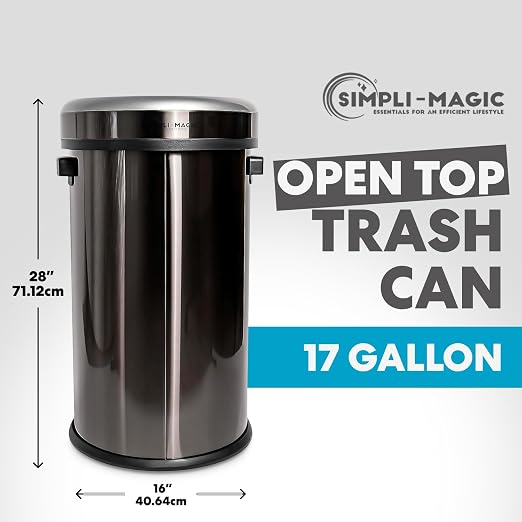 Simpli-Magic 65 Liter / 17 Gallon Open Top Trash Can, Elegant Black Finish