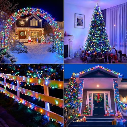 Christmas Lights Outdoor, Christmas Tree Lights Plug in, 8 Modes Twinkle String Light for Bedroom Wedding Party Ceiling Xmas Home Decorations 600 LED(Multicolor 196 FT)