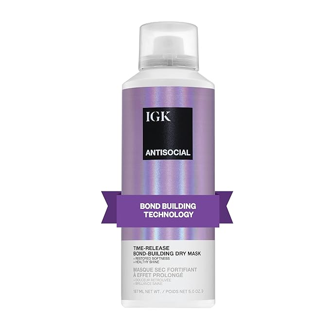 IGK Antisocial Leave-In Repair Dry Hair Mask, Overnight Bond-Building Treatment for Damaged Hair, No-Rinse Spray Smooths Frizz + Adds Shine, Vegan + Color-Safe, 5 fl oz