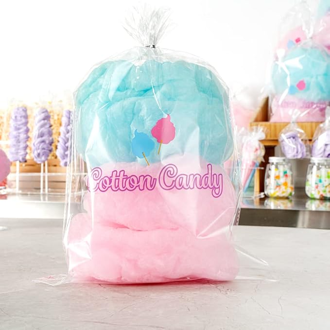 Bag Tek 12 x 18 Inch Bags For Cotton Candys, 100 Greaseproof Cottons Candy Bags - Hot & Cold Friendly, Freezable, Clear PE Plastic Cotton Candy Favor Bag, For Favors Or Goodie Bags - Restaurantware