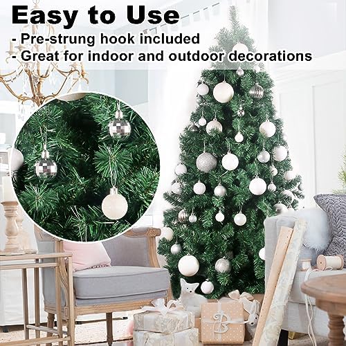 White & Silver 1.6" Small Christmas Balls Christmas Tree Decoration Ornaments Shatterproof Hanging Balls for Birthday Halloween Holiday Wedding Decorations Set of 18pcs